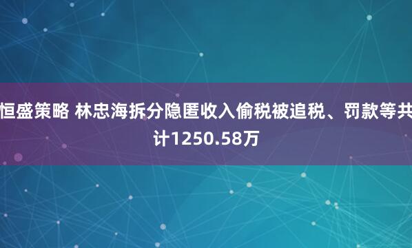 恒盛策略 林忠海拆分隐匿收入偷税被追税、罚款等共计1250.58万